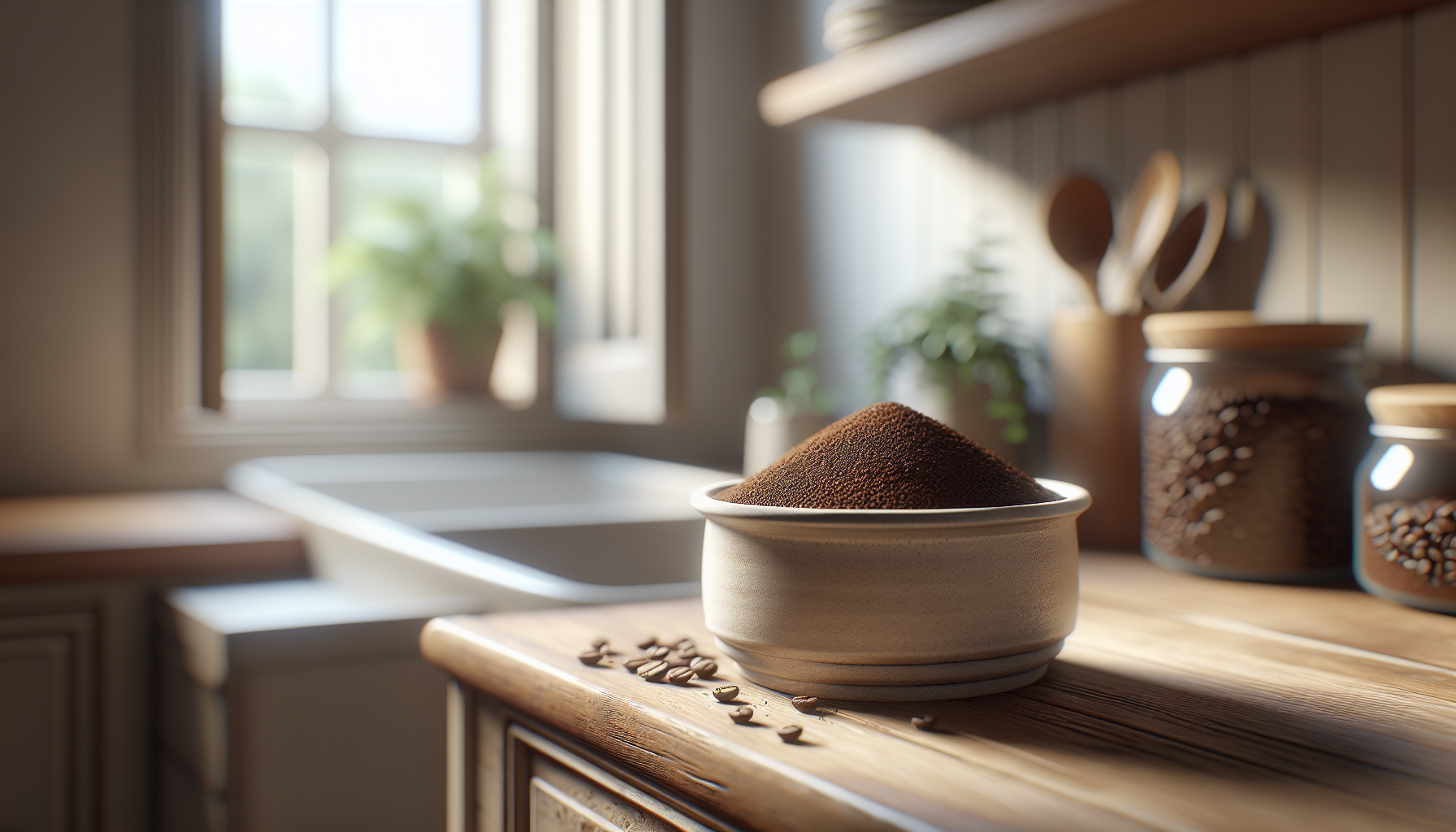 Coffee grounds being poured into a kitchen sink
