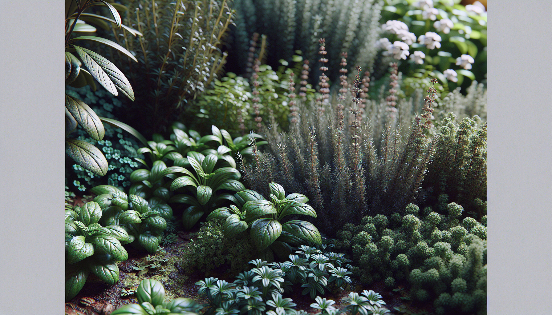 Colorful perennial herbs thriving in a garden setting