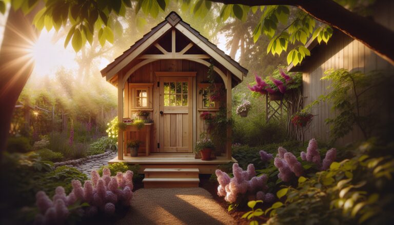 Cozy she shed surrounded by nature and greenery