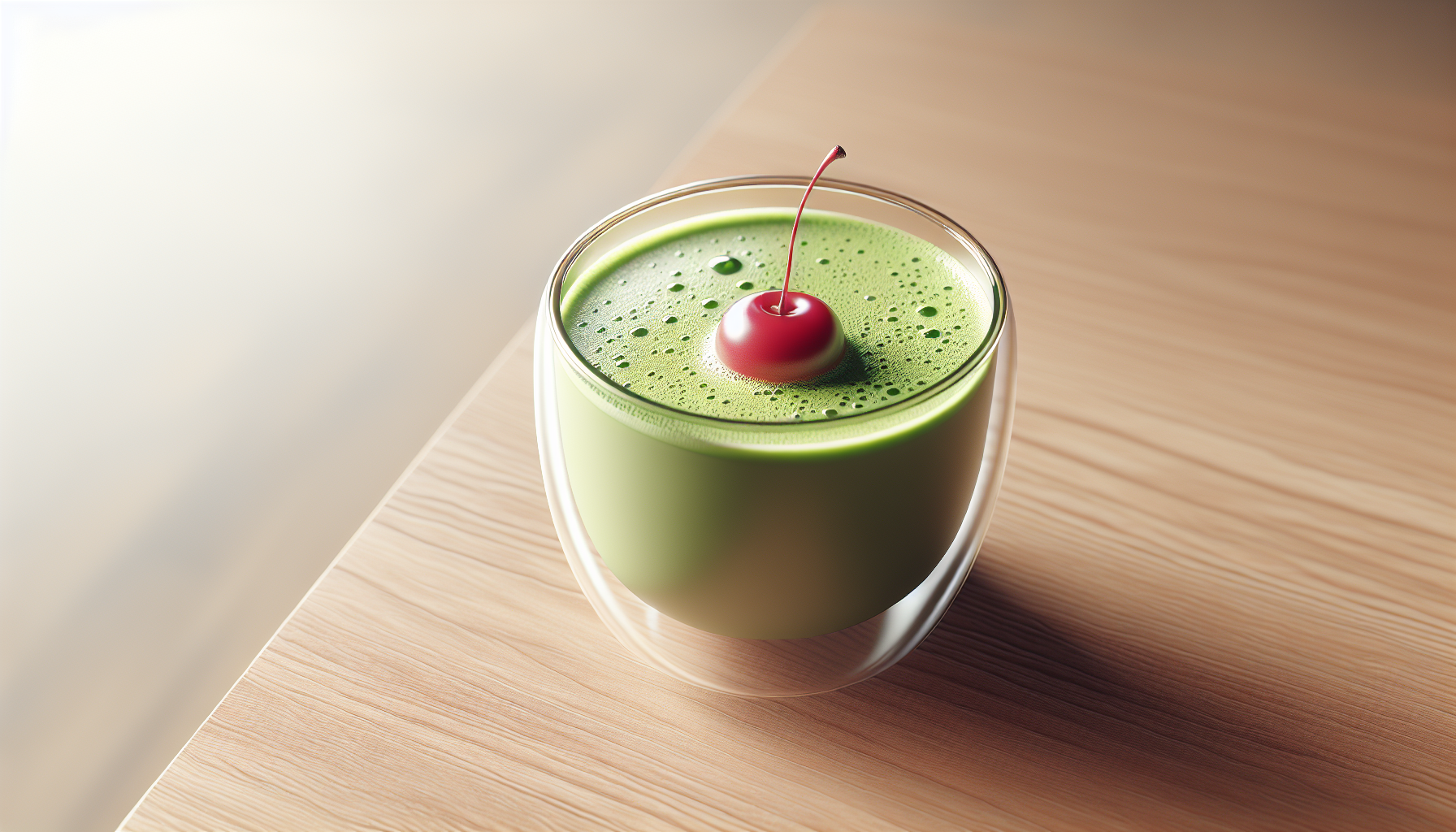 Delicious cherry matcha drink garnished with cherries