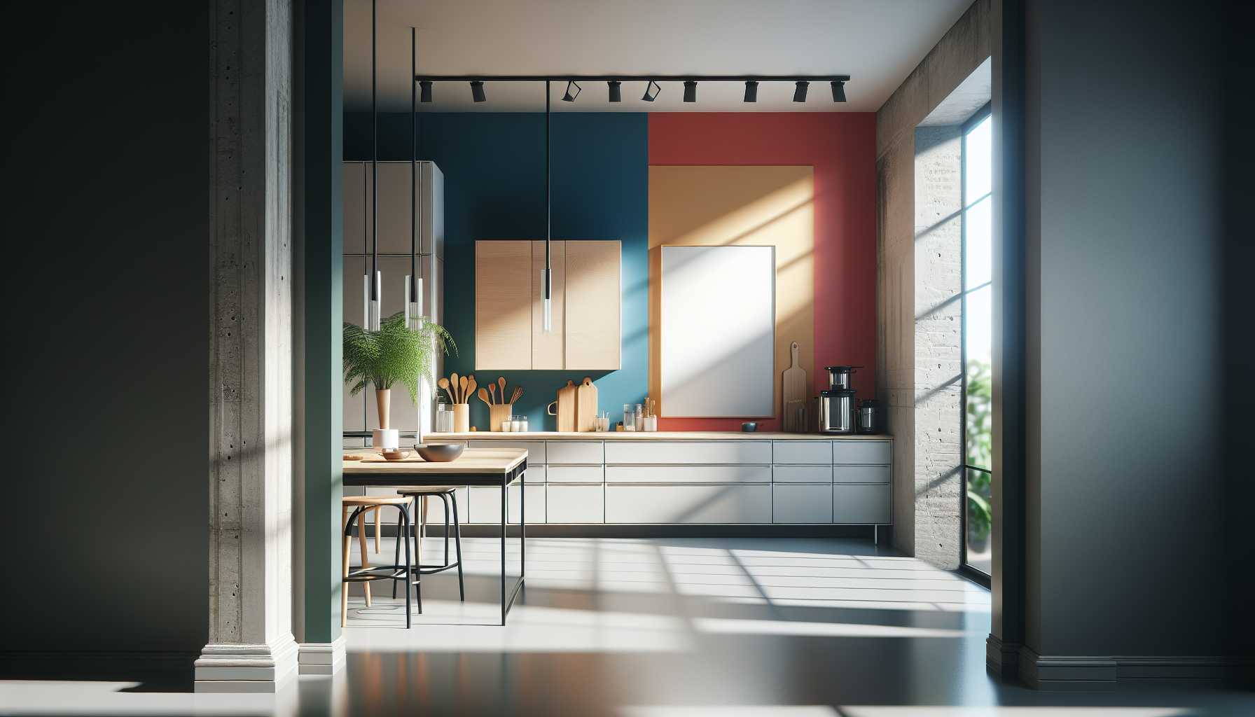 Vibrant kitchen with colorful decor and design elements