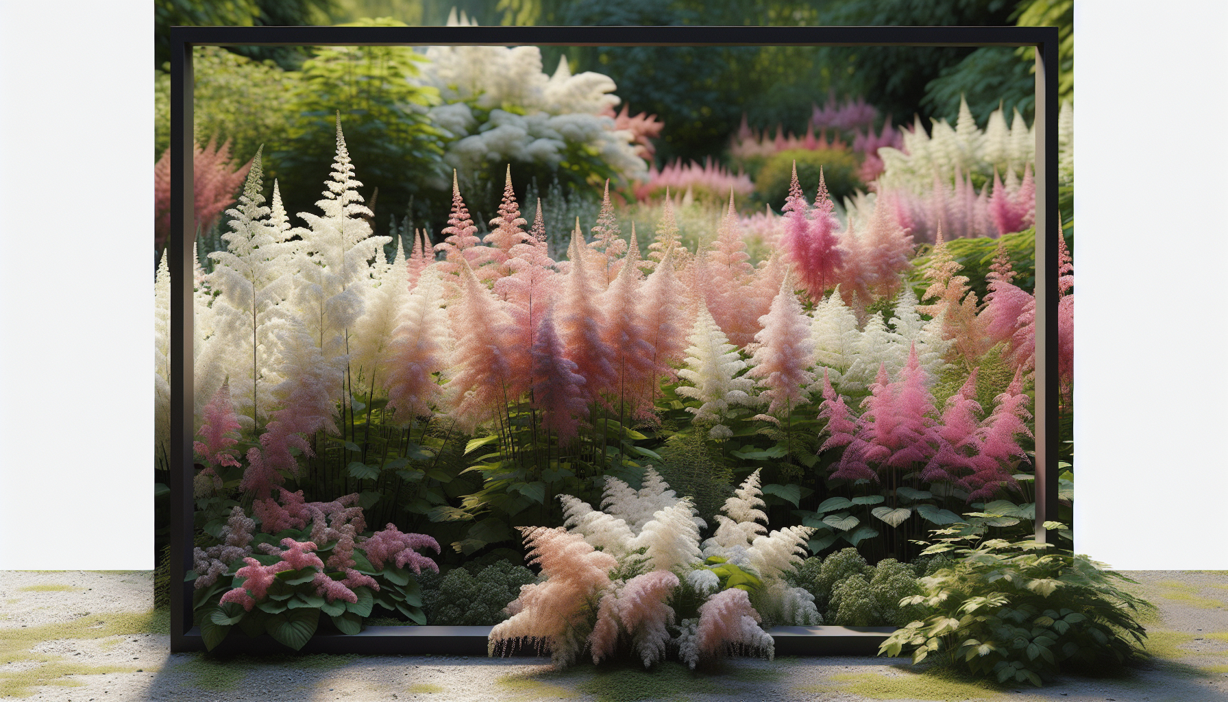 Beautiful garden with astilbes and companion plants