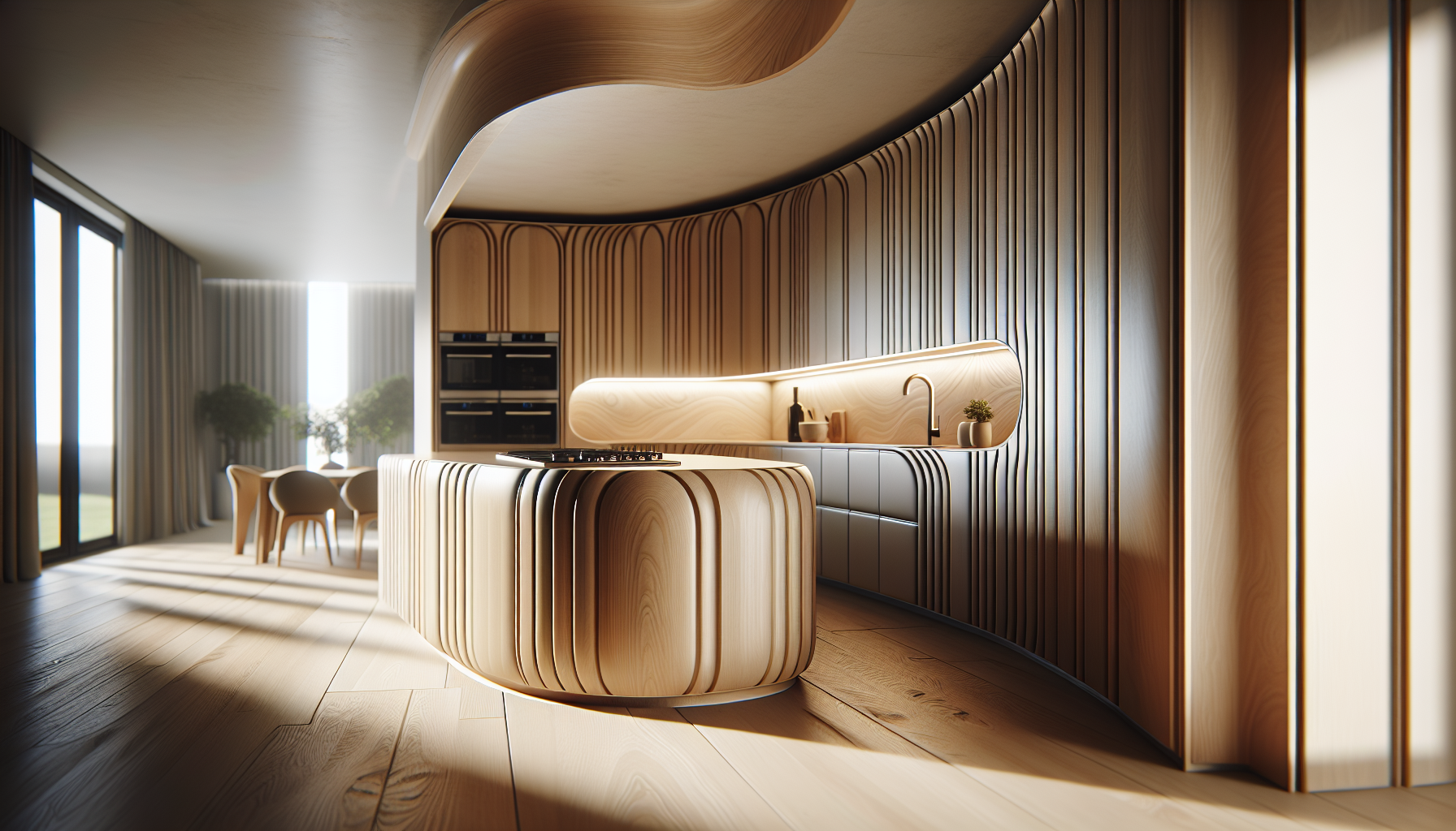 Curved kitchen cabinets enhancing a contemporary kitchen