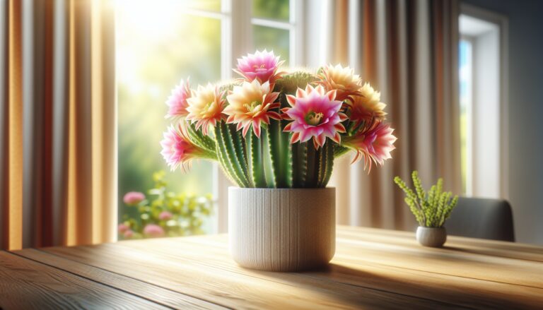 Easter cactus in bloom with vibrant flowers