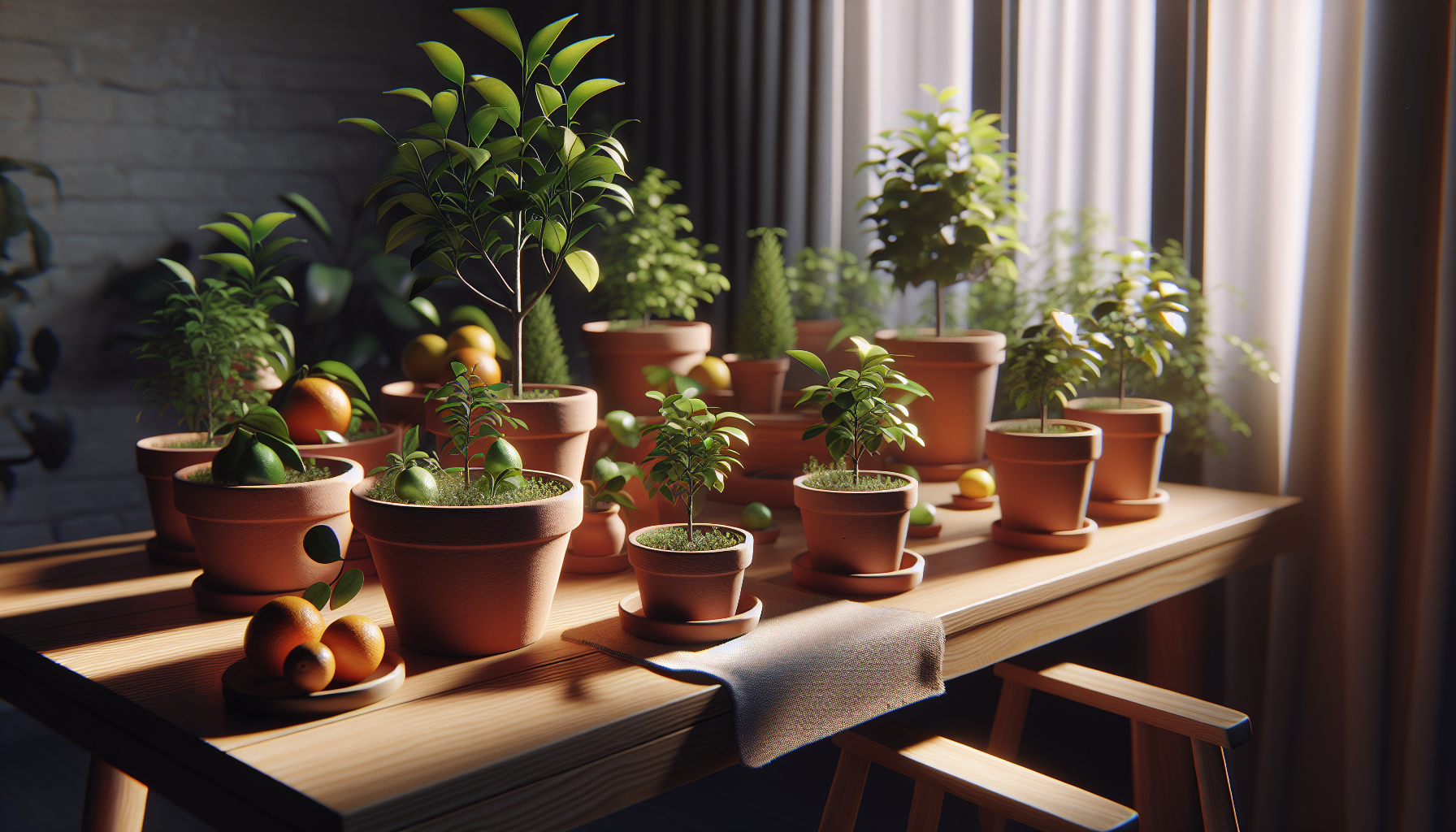 Mini citrus trees thriving indoors in pots