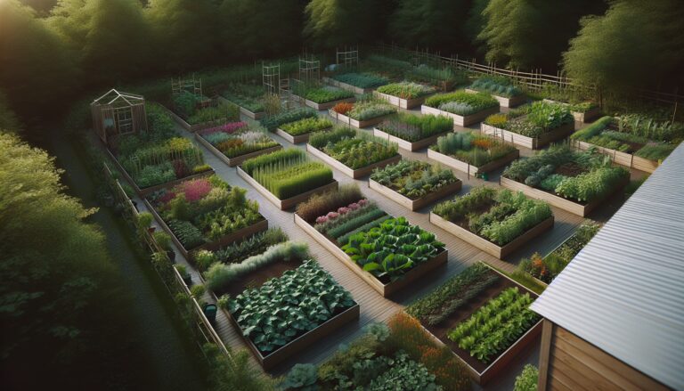 Keter Splendor raised garden beds in a vibrant garden