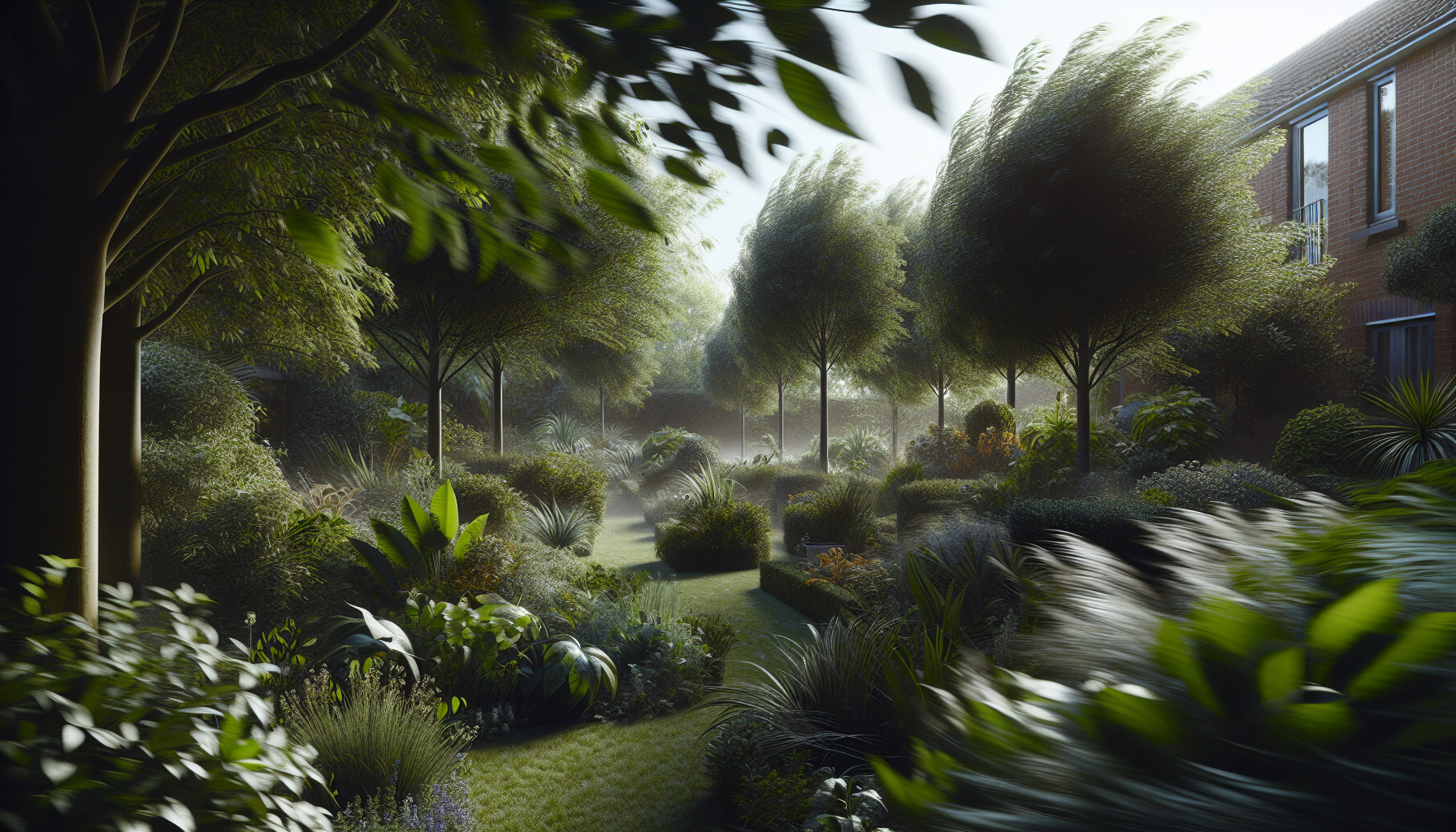 A garden secured against strong winds in spring