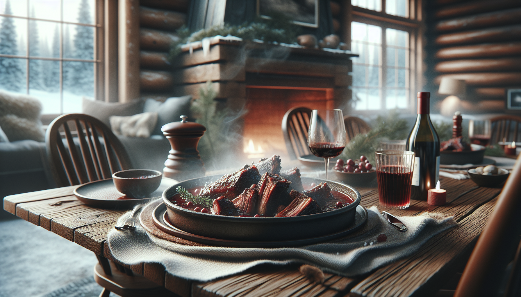 Delicious red wine-braised short ribs served with sides
