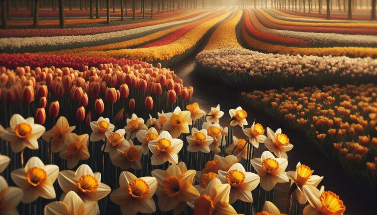 Vibrant spring bulb garden with blooming flowers