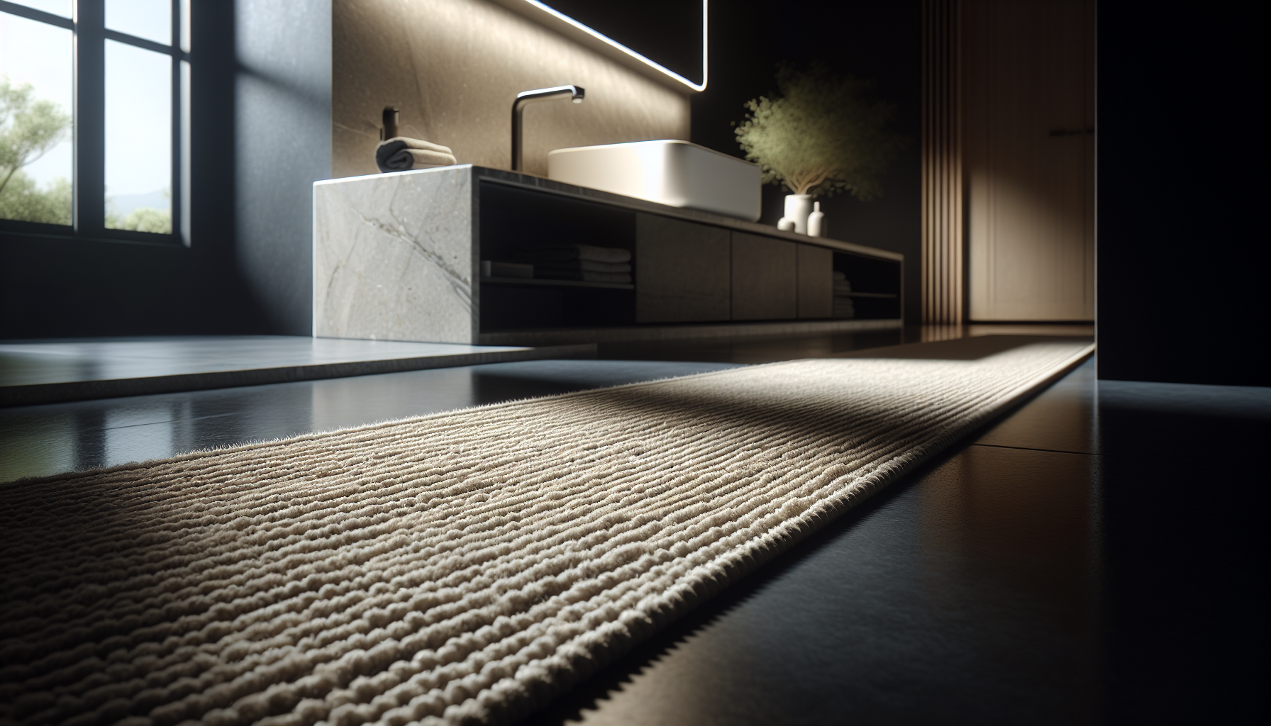 Elegant area rugs enhancing a modern bathroom decor