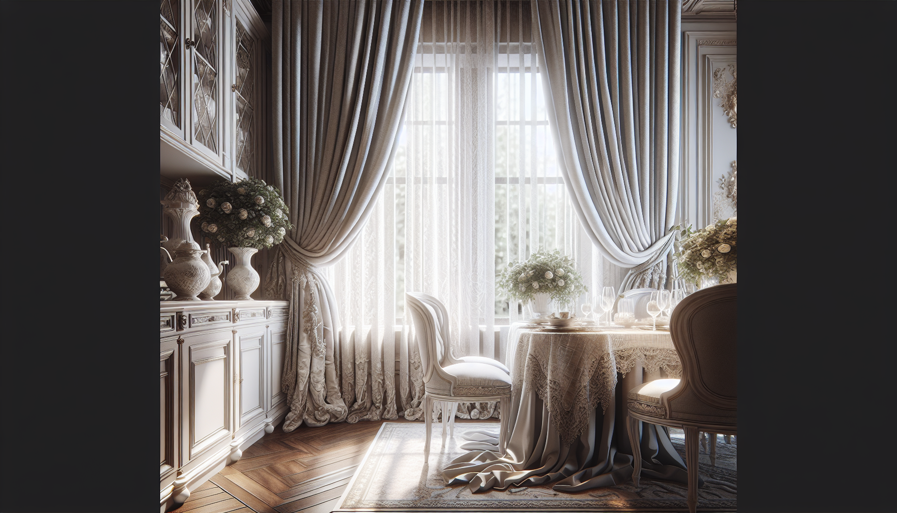 Elegant curtains enhancing a modern dining room decor
