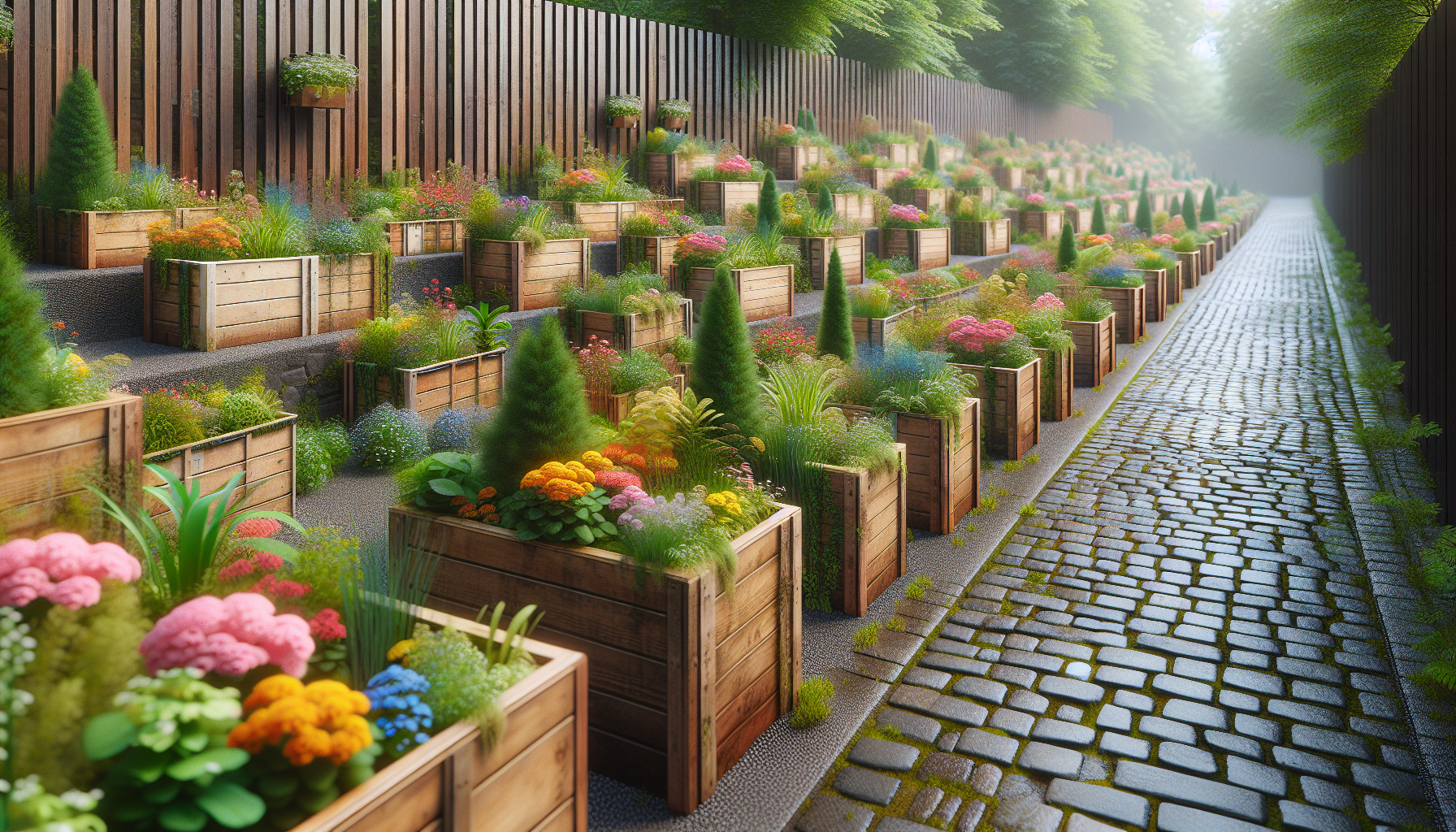 Elegant planter boxes enhancing a beautiful garden
