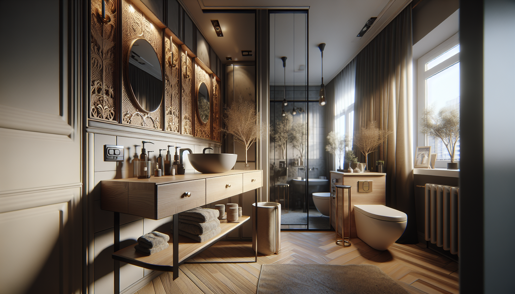Modern small apartment bathroom with creative design