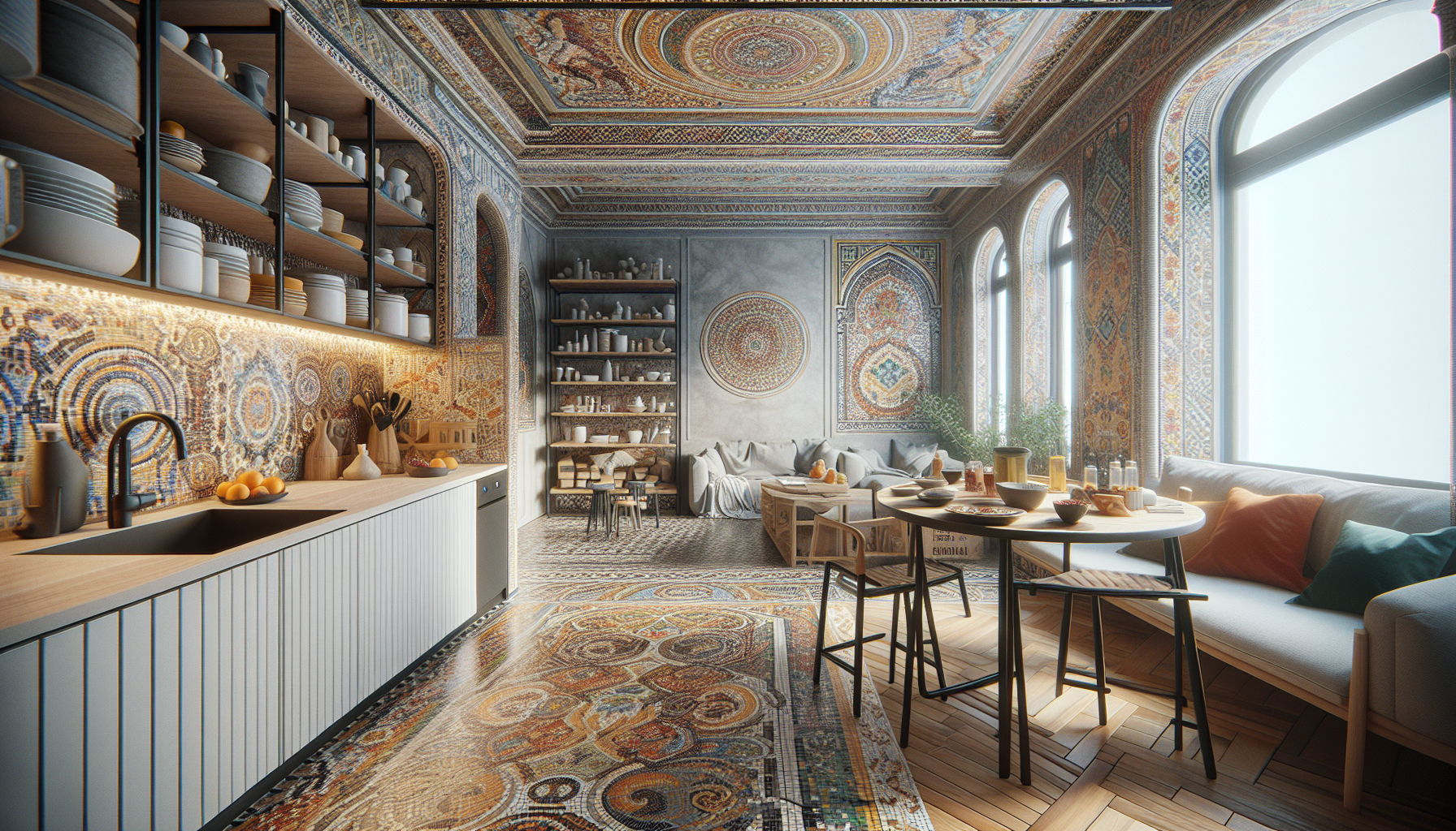 Colorful mosaic design enhancing home interior decor