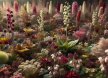 Colorful unique spring flowers blooming in a garden