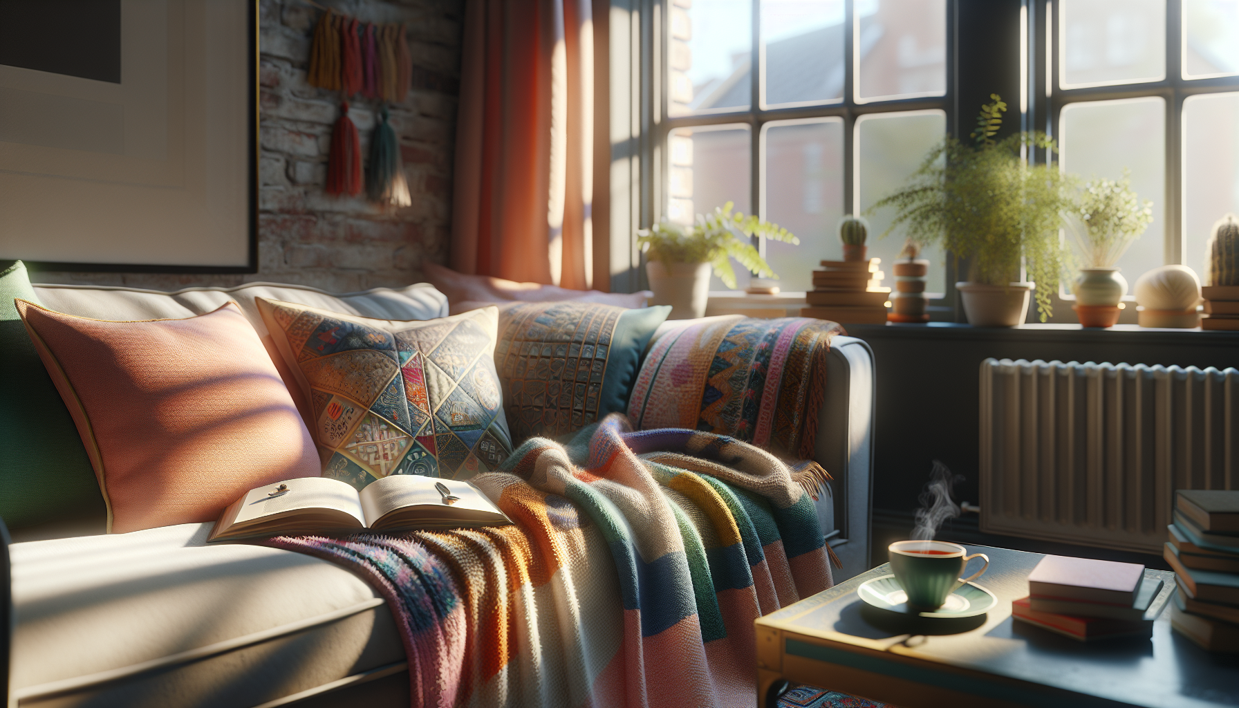 Colorful old blankets repurposed into home decor