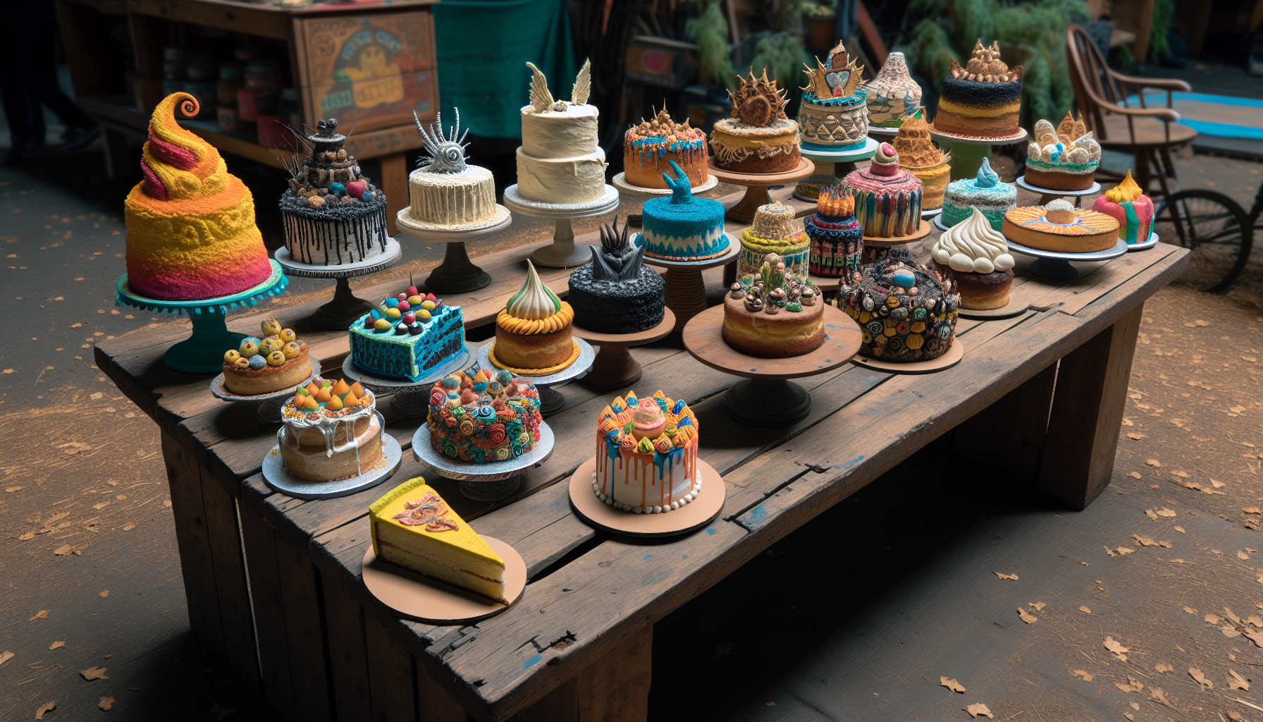 A display of unique cakes at a community gathering