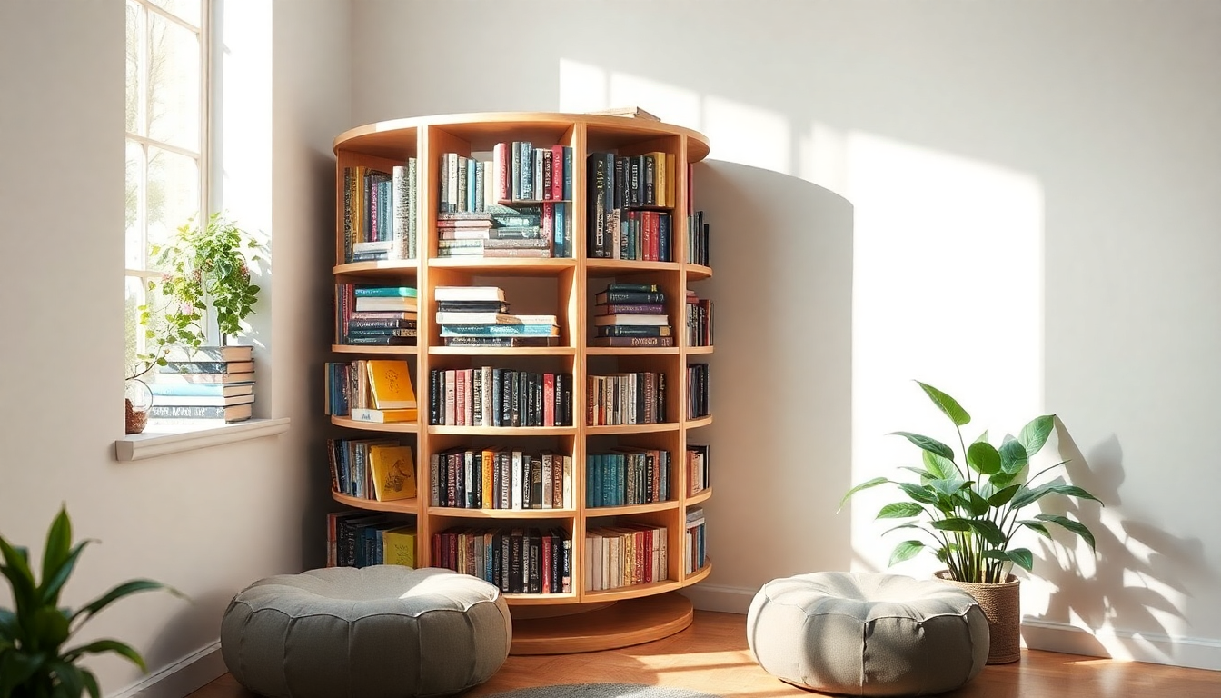 the charm of rotating bookshelves for small spaces 1748516278